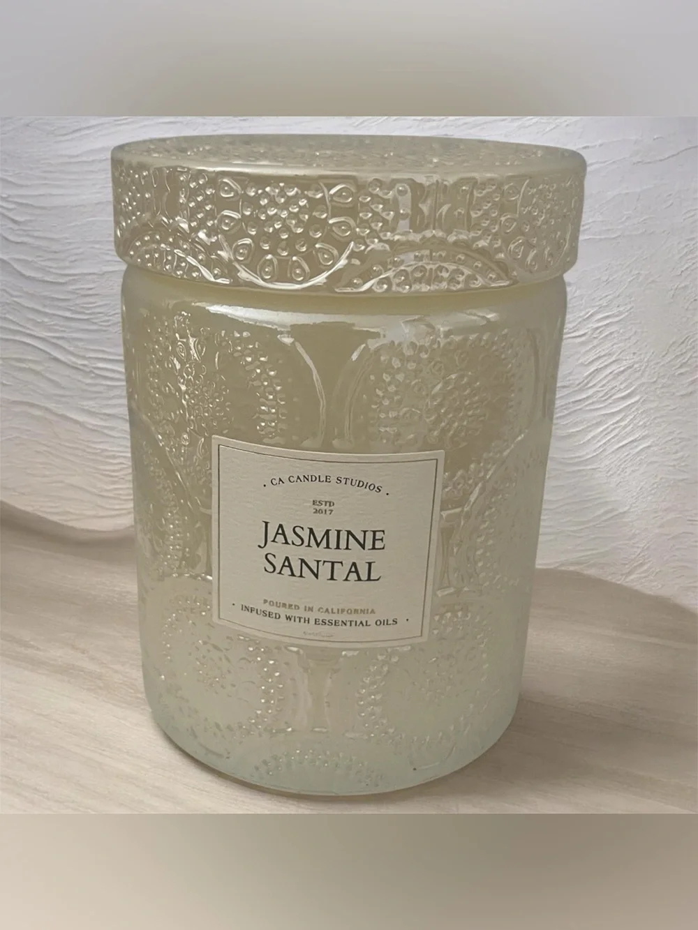 CA Candle Studios Jasmine Santal Scented Candle 9.2 oz/Embossed Glass Jar